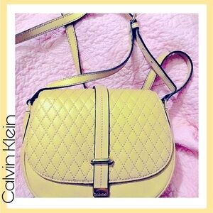 Calvin Klein TanTaupe Medium Shoulder  Bag with Quilted Flap and Brass Hardware